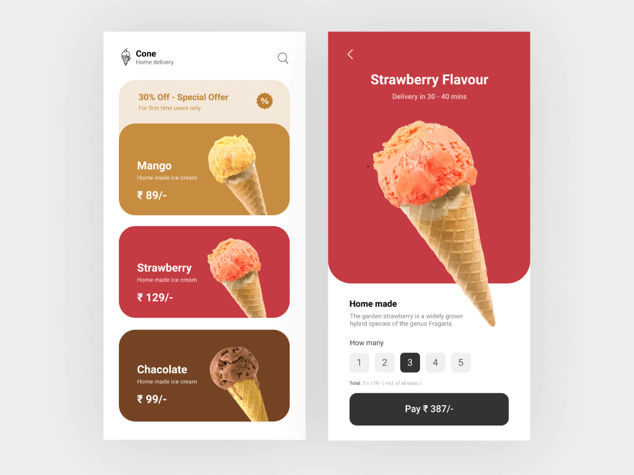 Cone Ice Cream Delivery App Ui Kit Free Figma Resource Figma Elements