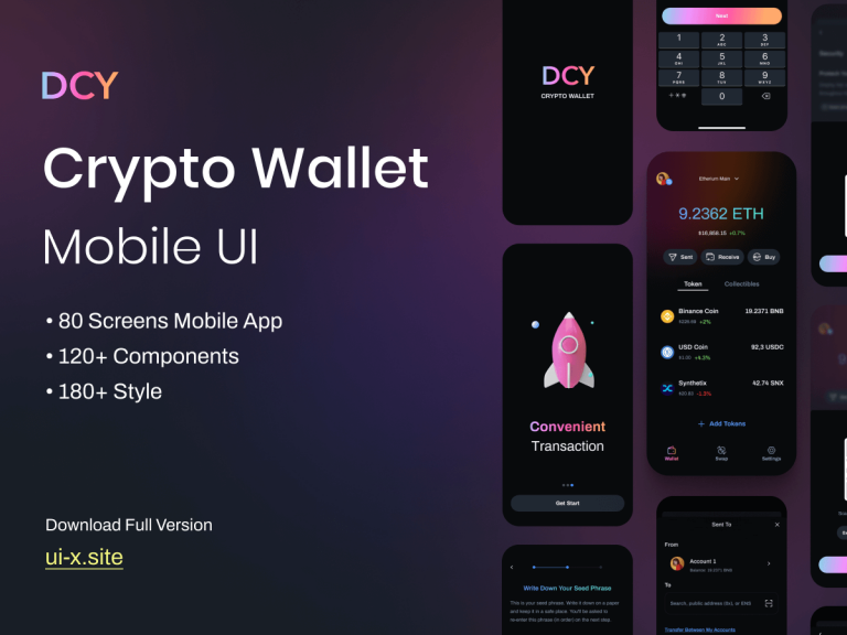 Mobile Crypto Wallet UI Kit - Free Figma Resource | Figma Elements