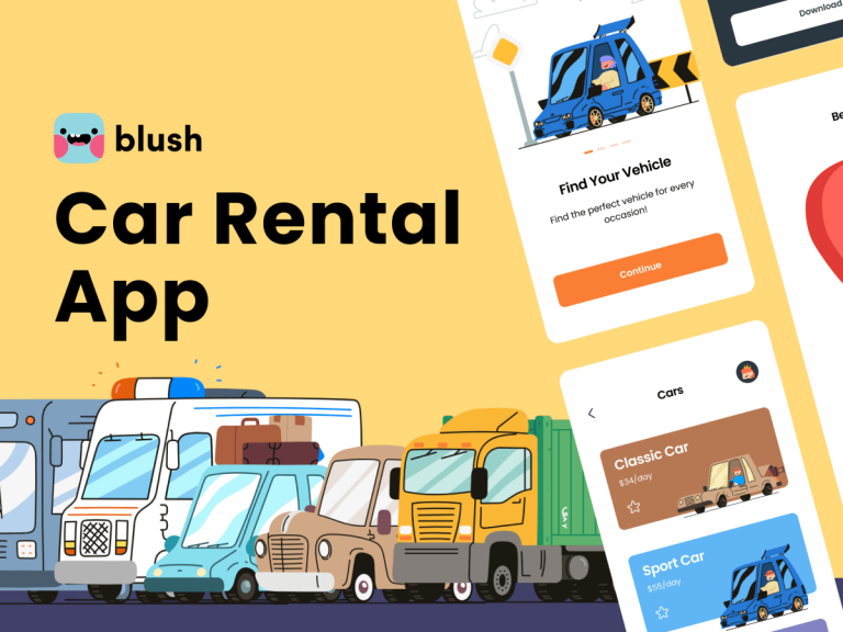 Car Rental App with Beep Beep Illustrations - Free Figma Resource