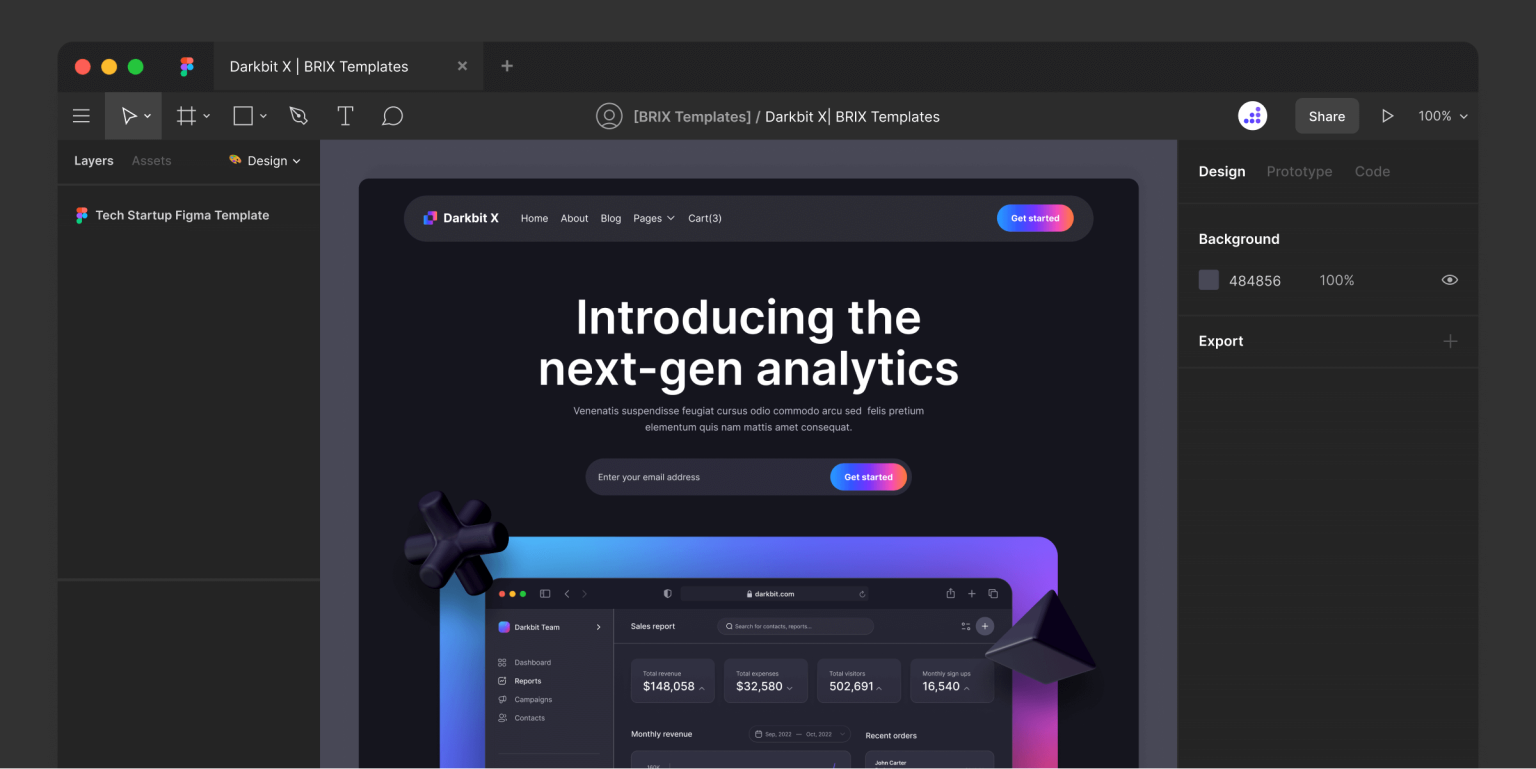 Darkbit X - Dark Mode Tech Figma Template - Free Figma Resource | Figma