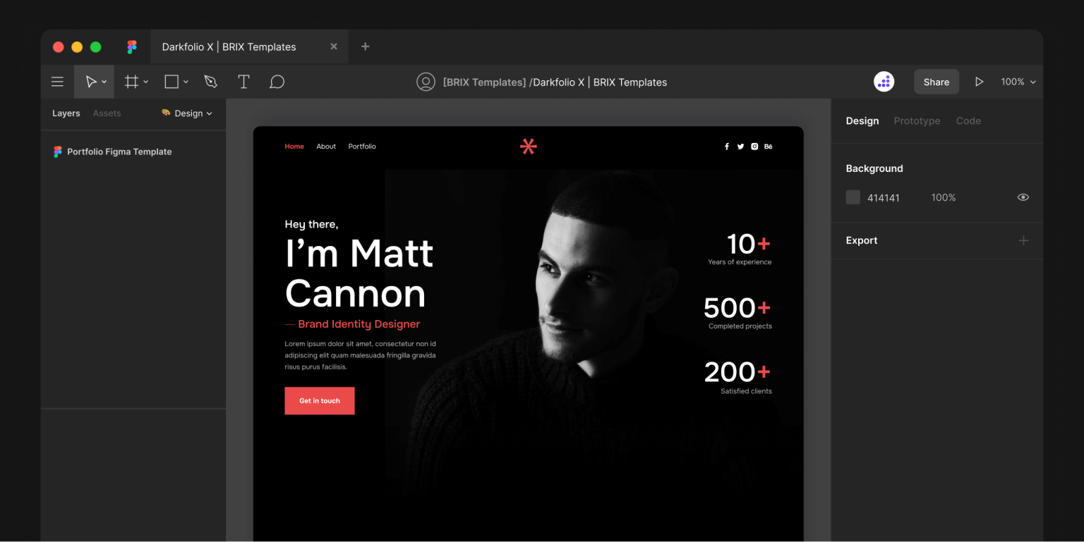 Darkfolio X Dark Mode Design Portfolio Figma Template Free Figma