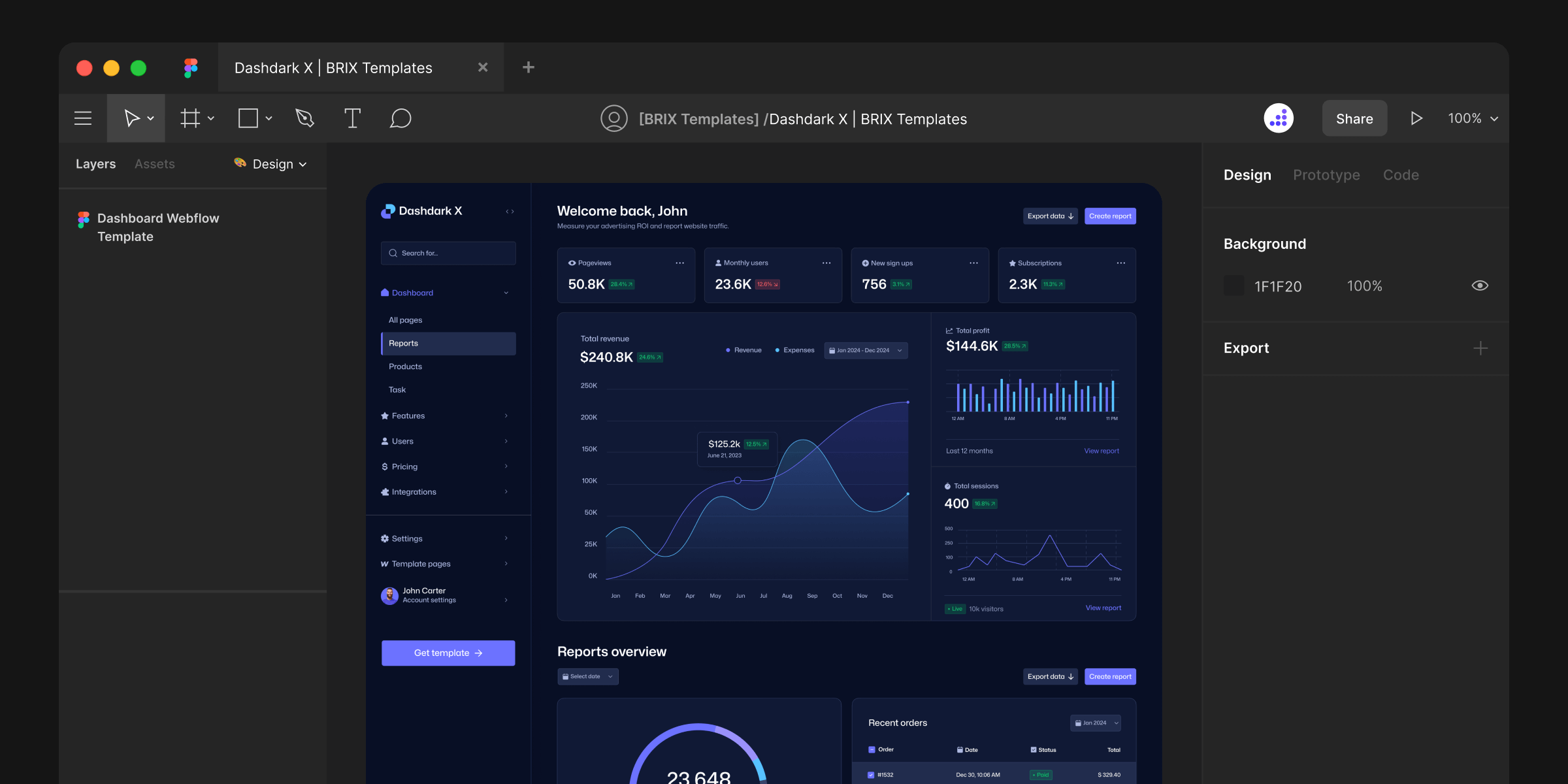 Dark Mode Dashboard Figma Website Template