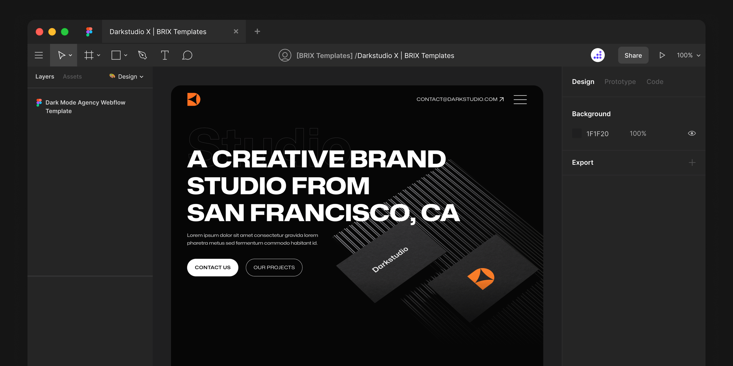 Dark Mode Design Studio Figma Website Template