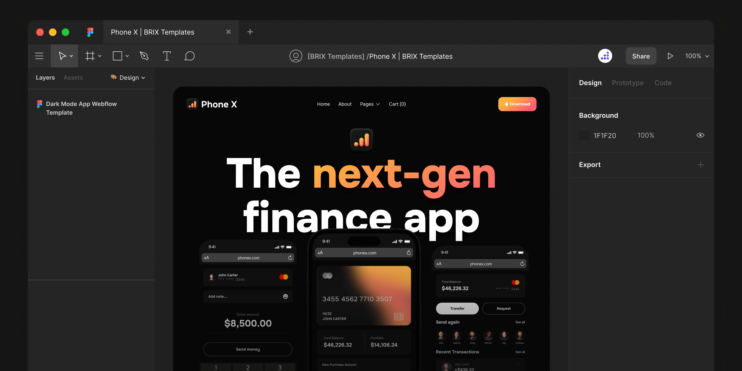 Dark Mode Mobile App Figma Website Template